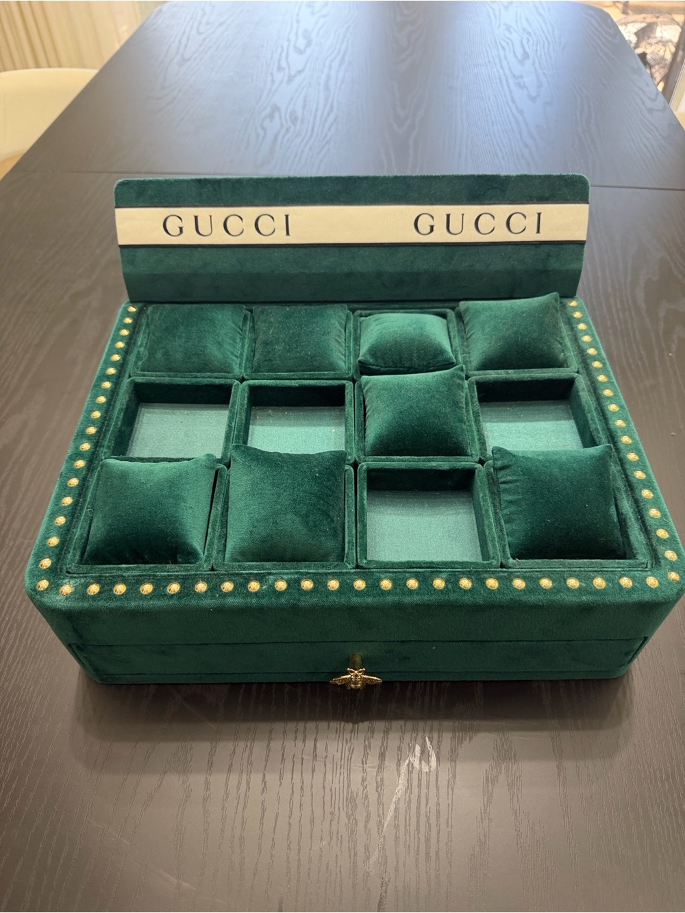 Authentic Gucci Green Velvet Jewelry Watch Box Organizer with Drawer - Picture 1 of 10